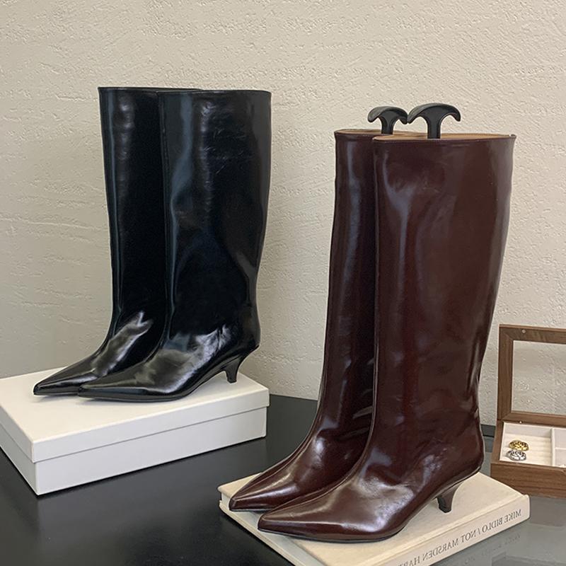 Zimní Nová Móda Kozačky po Koleno Dámské Špičaté Elegantní Tenký Nízký Podpatek Ležérní Dámské Lodičky Boty Dlouhé Botas Mujer