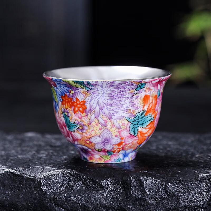 Chaxun 999 Gilt Silver Enamel Ceramic Kung Fu Tea Set