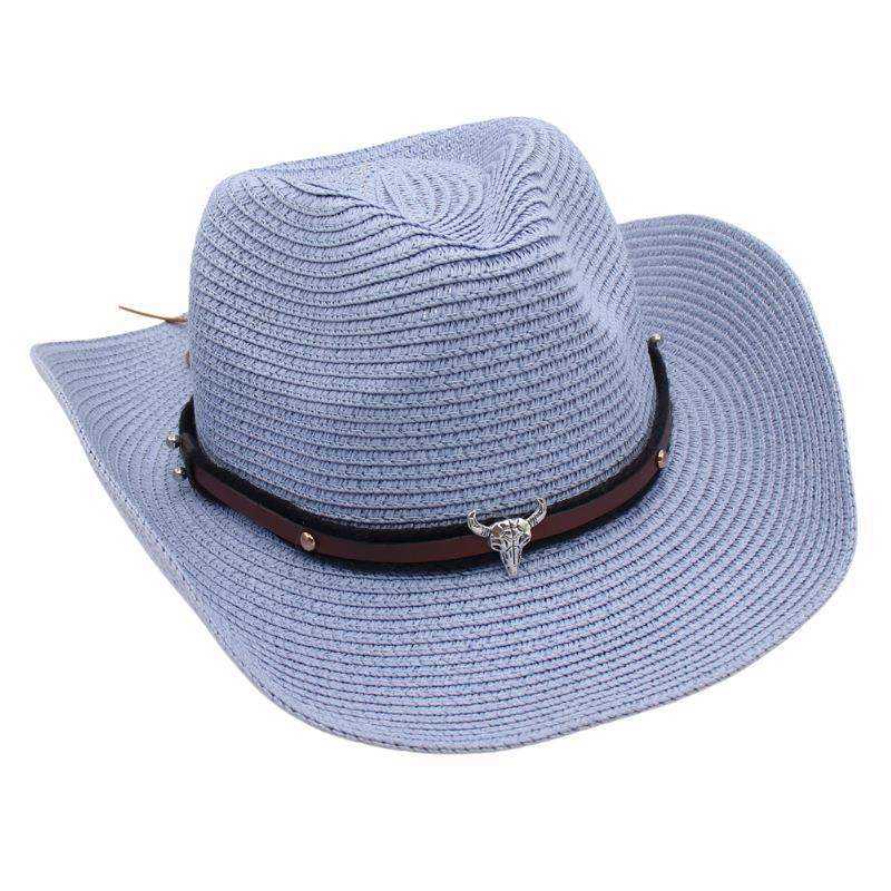 Western Cowboy Straw Hat Sun Hat Tibetan Bullhead Hat National Style Straw Knight Hat Sun Hat