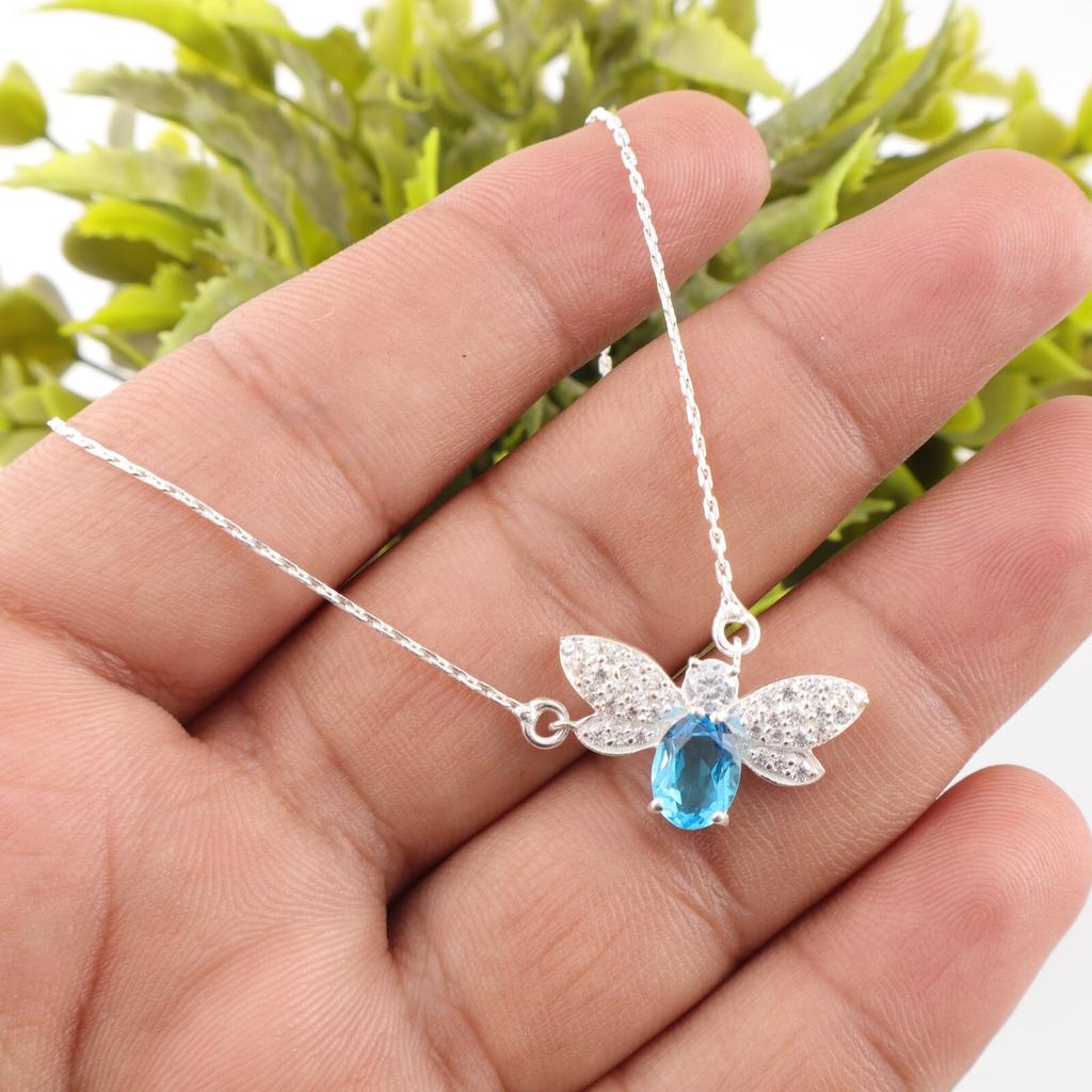 Natutral Swiss Blue Topaz Gemstone 925 Sterling Silver Jewelry Zircon Pendant CZP-12-12