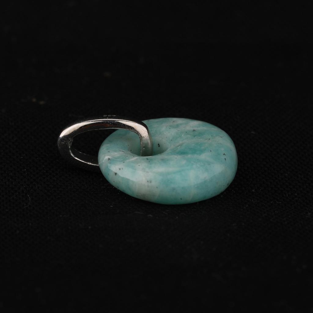 Natural Amazonite Donut Pendant 925 Sterling Silver Rhodium Plated Minimal Fine Jewelry Gift for Her