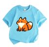 Cute Cartoon Fox Print Kids 100% Cotton Crew Neck Short Sleeve T-Shirt for Boys Girls Soft Breathable Casual Daily Wear Lightweight Summer Tees Tops f
