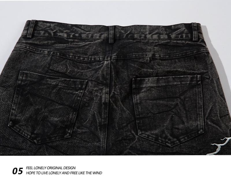 2025 Niche Embroidered Lightning Loose Jeans for Men & Women - Casual Street Style Straight-Leg Floor-Length Pants