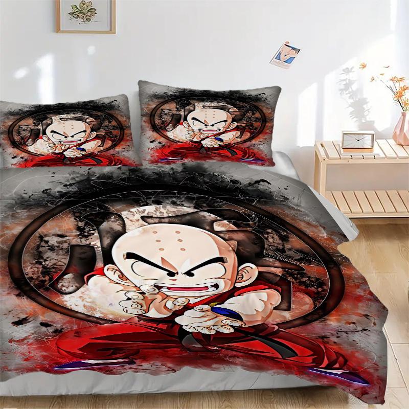 3pcs Kuririn's Fiery Stance Dragon Ball Z Pattern Bedding Set, 1* Cover + 2*Pillowcases, Printed Bedding Set, Soft and Comfortable, Suitable