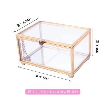 BRCreative Nordic style Home Dressing table organization Glass jewelry storage box Retro decoration Jewelry display TransparentEY
