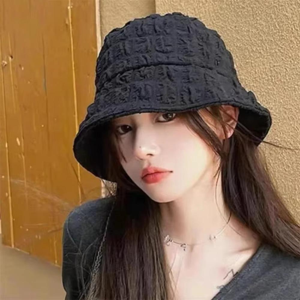 

Thin Wrinkle Bucket Hat UV Protection Fishermen Cap Fashion Visor Hat Women бежевий