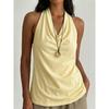 Summer Solid Color Halter Neck Tank Top with Open Back and V-Neck for Women