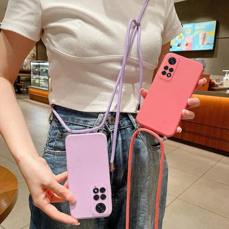 Umhängeband-Lanyard-Hülle für Xiaomi Redmi 13C 12 12C 10 9 9A 9C 9T 8 8A Note 12 11 10 S Pro Silikon weiche TPU-Rückseite/Samsung S24 S23 S22 Ultra