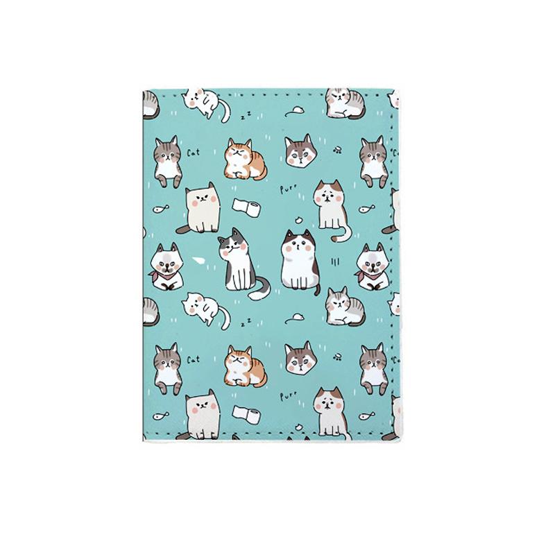 

Cartoon Cat Pattern Passport Holder Travel Ticket Wallet Leather Passport Cover Graffiti Cat Design Bank Card Holder Wholesale зелёный