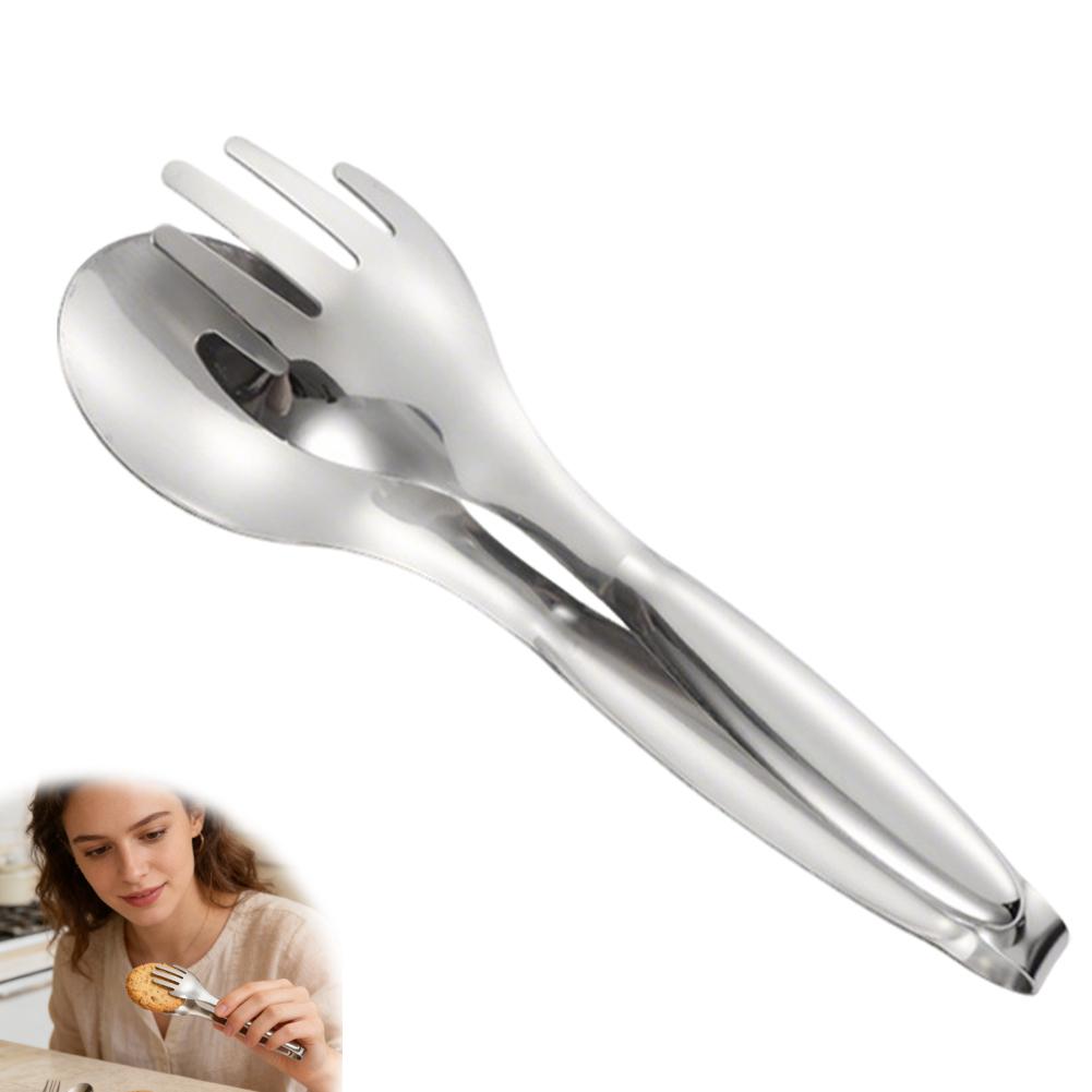 

Stainless Steel Food Tongs 2-in-1 Fork Spoon Serving Tongs Non-Slip Kitchen Tongs For BBQ Cooking Salad Bread Meat Dinner Tongs