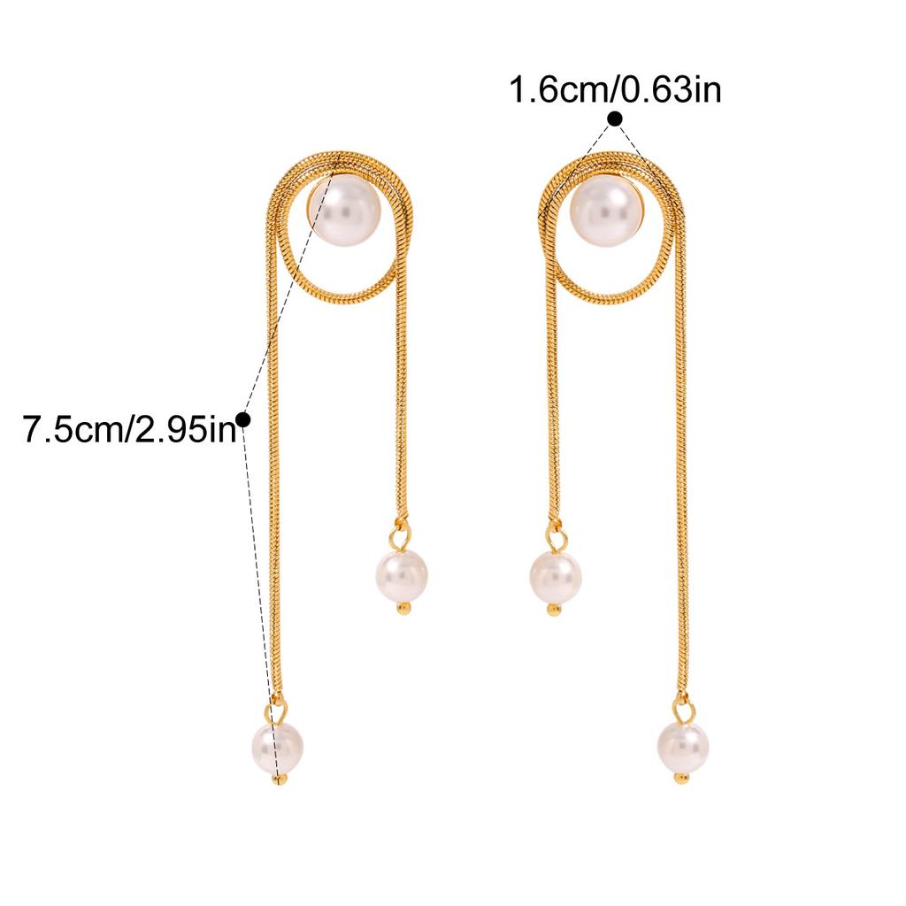Yori Exquisite Pearl Smooth Stainless Steel Snake Chain Tassel Stud Earrings Gold Color Charm Basic Fashion Jewelry New