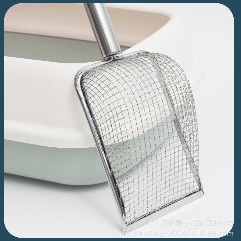 Stainless Steel Fine Hole Oversized Cat Litter Shovel, Pet Bentonite Cleaning And Toilet Pick Up Device, Metal Handle, Poop Scooping Tool