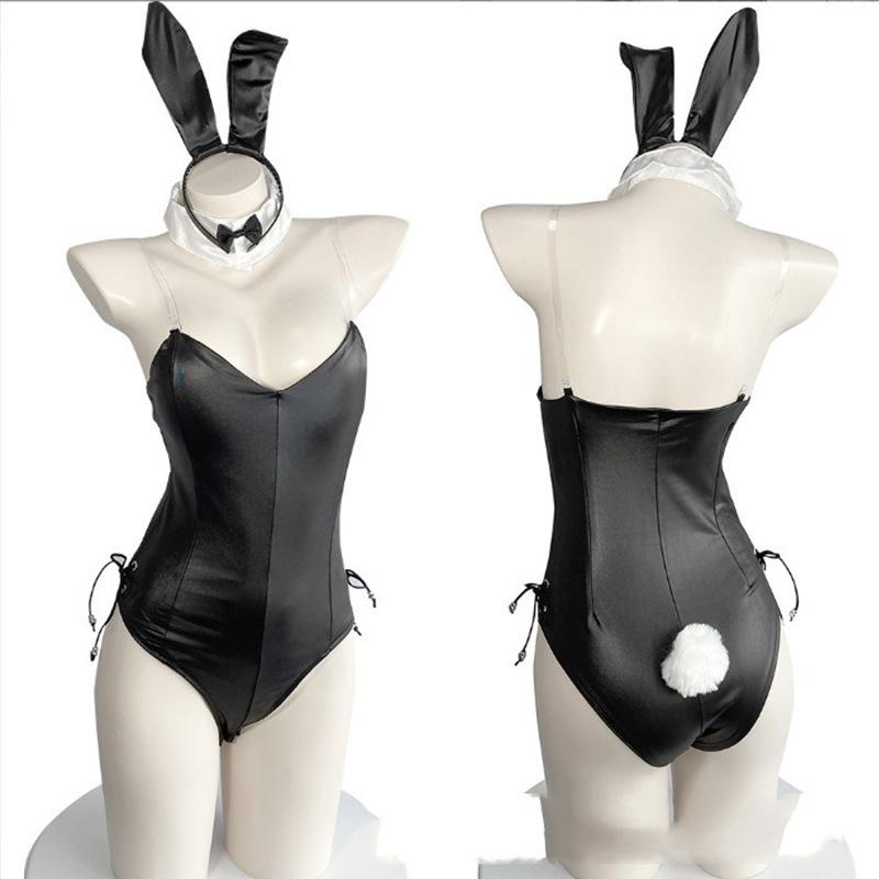 Sexy Lingerie Rabbit Uniform Seduction Patent Leather One-piece Open Crotch Double-layer Sexy Bunny Nightclub Performance Suit