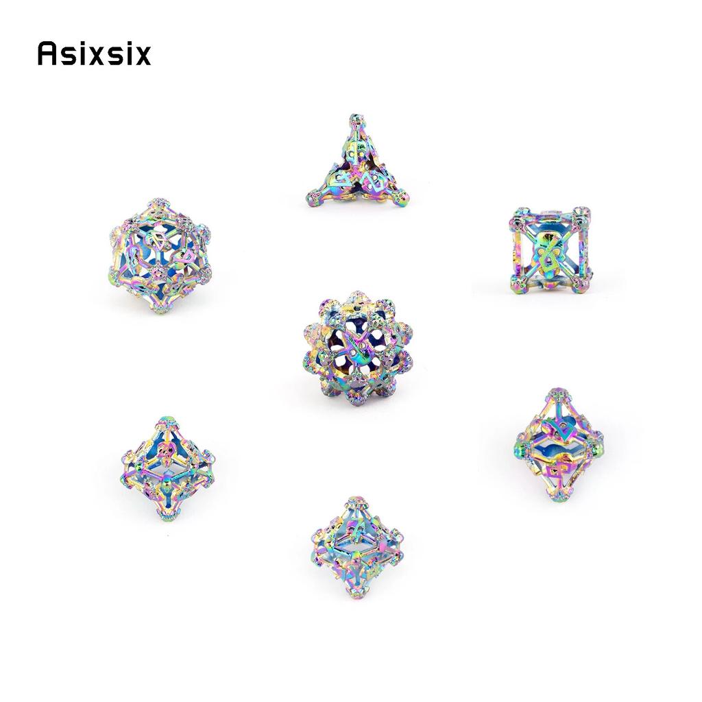 7 Pcs Colorful Skull Head Metal Dice Hollow Metal Polyhedral Dice Set Suitable for Role-Playing RPG  Board Game Card Game
