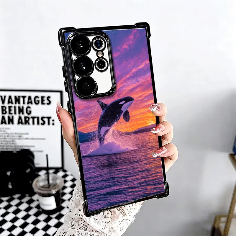 Orca Ocean Pattern Plating Phone Case For Samsung Galaxy S24 S25 FE S26 Edge S23 Ultra S22 S21 Plus S20 Anti-Fall Airabag Cover