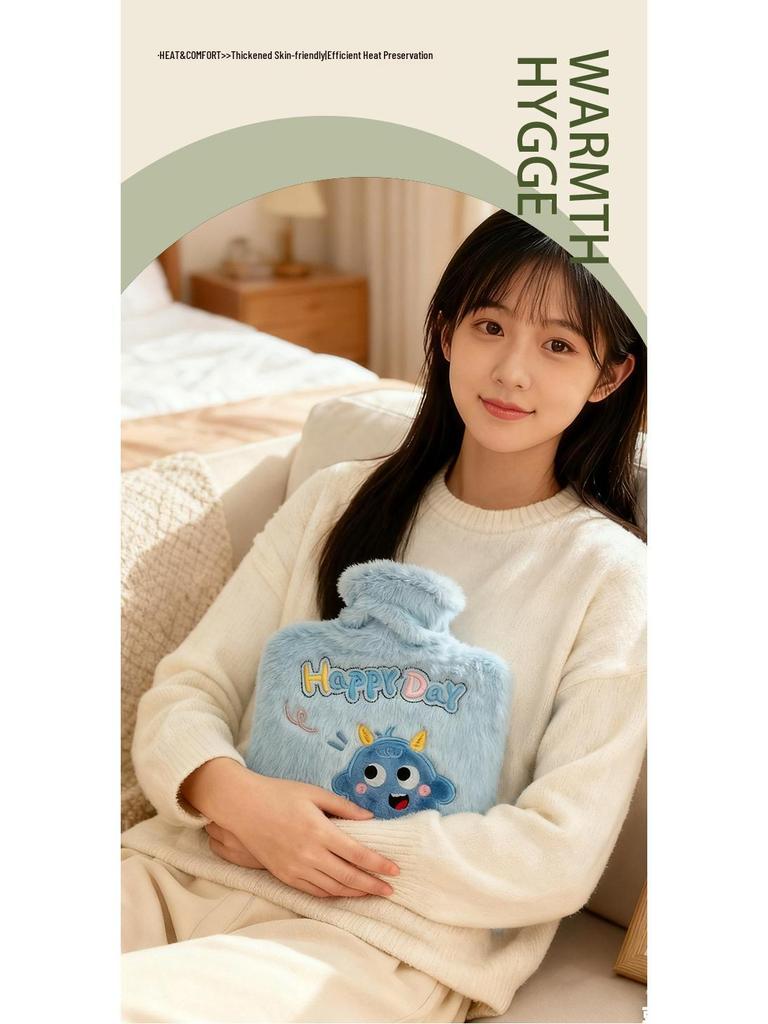 Large Capacity Cartoon Plush Hot Water Bottle with Removable Washable Cover for Stomach and Waist