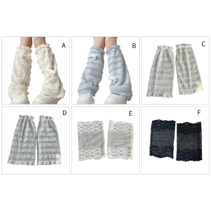 Japanese Tiered Ruffle Lace Leg Warmers for Women and Teens Knee Length Flared Leg Covers for Cosplay and Daily Wear