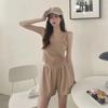 Women's Summer Sports Two-Piece Set: Short Vest & High-Waisted Wide-Leg Shorts Casual 
