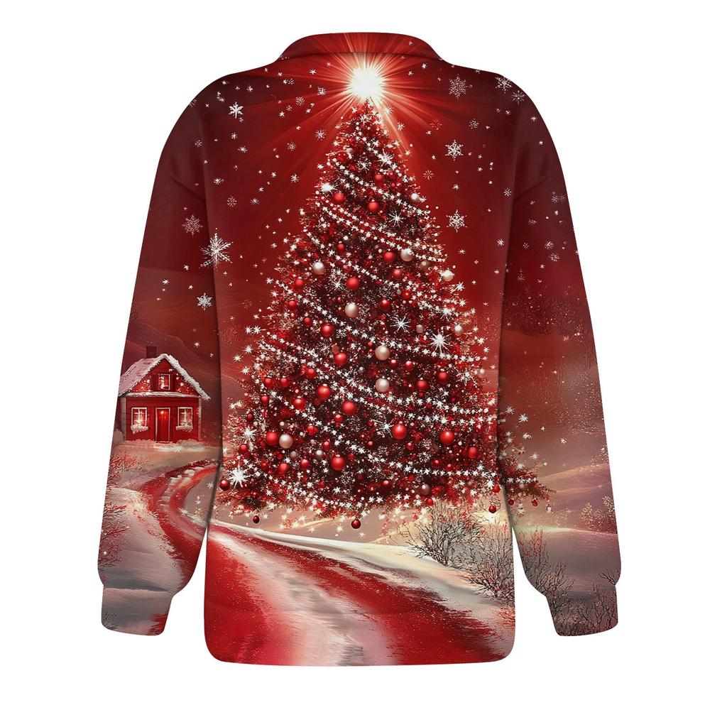 Women's Casual Fashion Long Sleeve Print Oversize Zip Sweatshirt Top