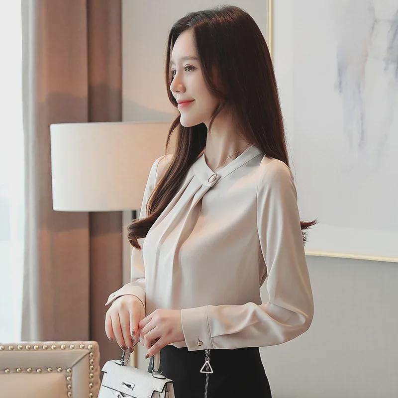 2025 Women's Korean Style Long-Sleeve Satin Chiffon Professional Shirt, Spring Collection