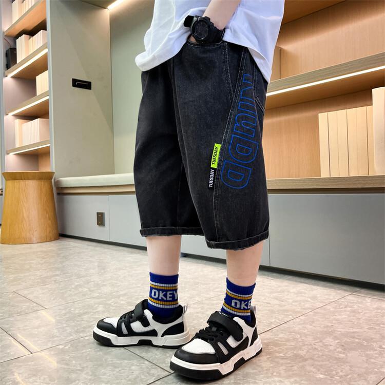 

Korean Kids Boy Loose Straight Summer Jeans Shorts Tweens Child Luxury Black Blue Denim Shorts 5 6 7 8 9 10 11 12 13 14 Years 170cm