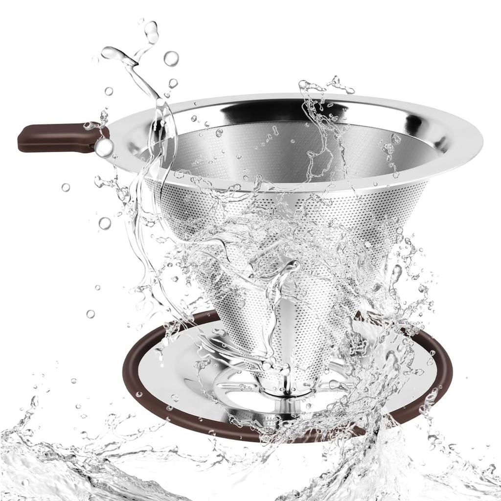 FACIACC Coffee Dripper Coffee Filter Stainless Steel Filter Slow Coffee Drip 2 Layer Mesh Integrated