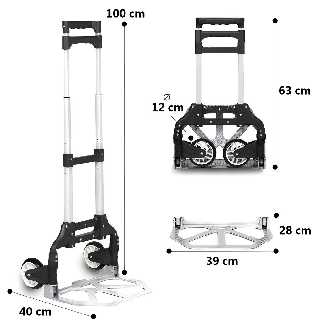 Nyana Home Foldable Aluminum Hand Truck with Rubber Wheels and Adjustable Telescopic Handle for Lightweight Transport