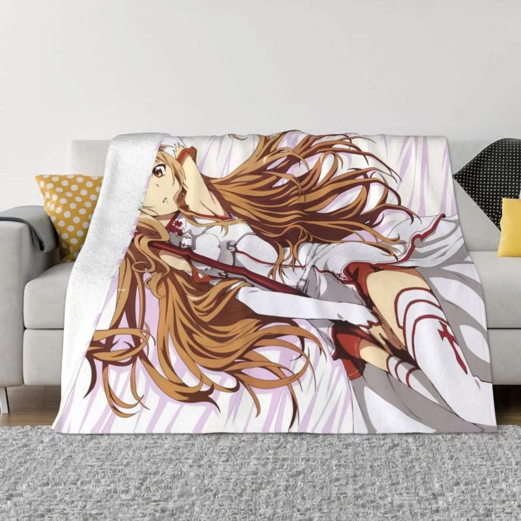 Niedlicher Asuna Yuuki Deckenbezug, Flanell, Sword Art Online Anime, weiche Überwurfdecken für Auto, Sofa, Couch, Schlafzimmer, Steppdecke