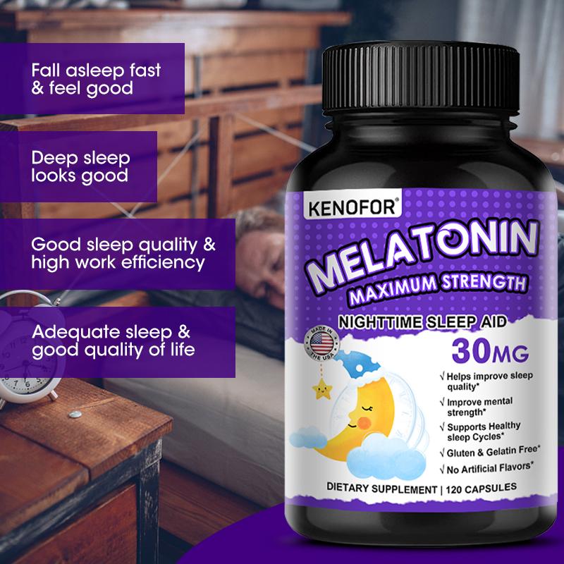 Melatonin 30mg Maximale Stärke Nachtschlafmittel Nahrungsergänzungsmittel, 120 Kapseln