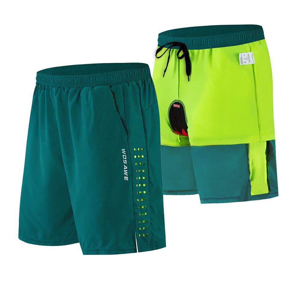 WOSAWE Mountain Bike Shorts Summer Men Cycling Shorts 2 in 1 MTB Shorts Padded Breathable Outdoor Riding Road Bike Short Trouser