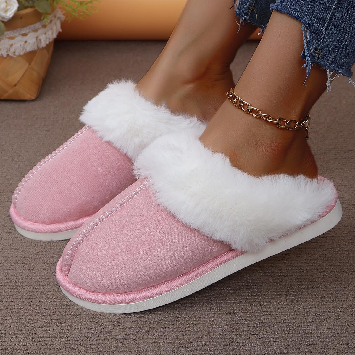 

Модные женские тапочки с закрытым носком, теплые хлопковые тапочки, утолщенные плюшевые зимние домашние туфли, женские легкие повседневные комнатные шлепанцы 44-45 розовый