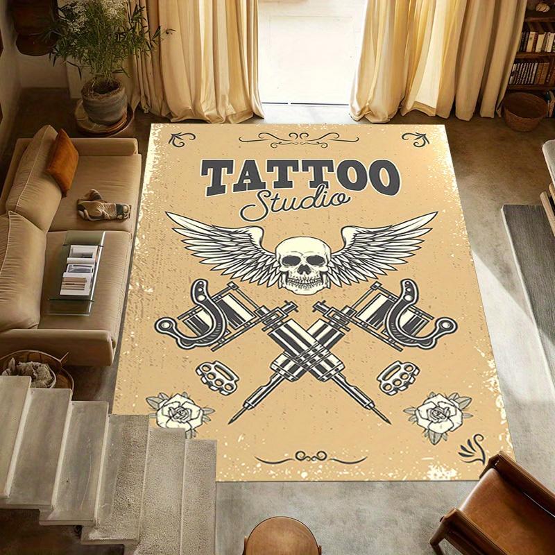 1pc Tattoo Studio Themed Rug for Home Decor, Non-slip Office Carpet, Chair mat, Outdoor Mat, Christmas and Halloween gifts-0731049