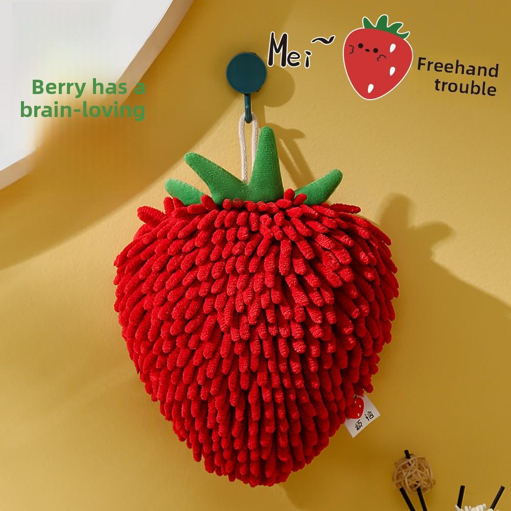 Chenille Cute Hand Towels, Super Soft Water Absorbent Decorative Hand Towels with Hanging Loop,Kitchen Towels, Yellow Banana and Strawberry, 1pc