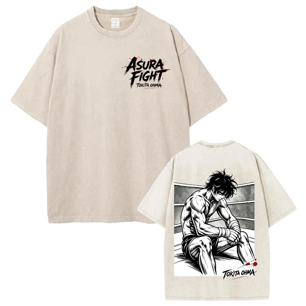 Tokita Ohma Kengan Ashura Anime Clothing Men Women Oversized T-shirts Short Sleeve Washed T Shirt Cotton Tshirt Harajuku Tops