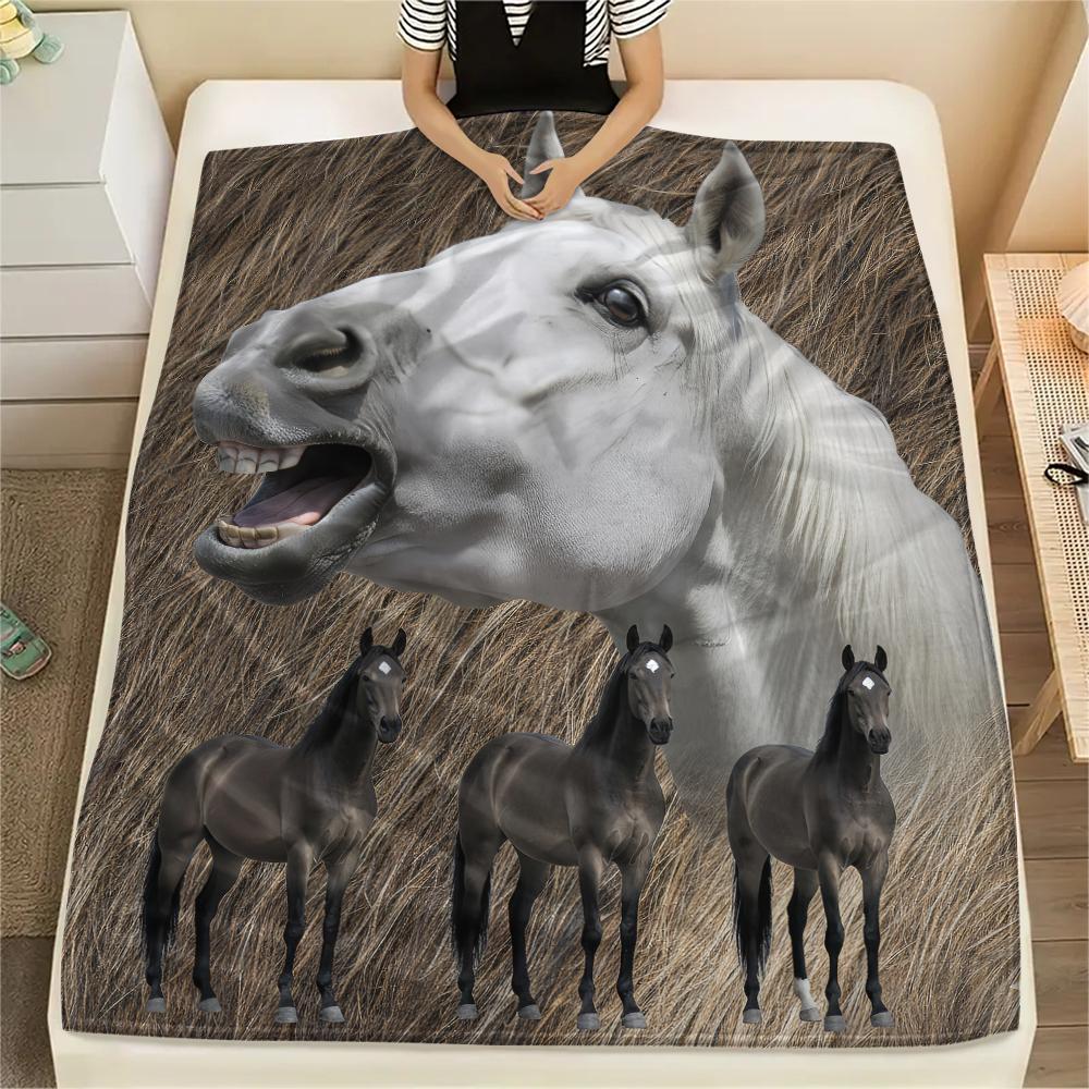 1Pc Horse Alpaca Print Flannel Blanket, High quality Comfortable for All Seasons, Home Decor, Warmth and Comfort, Perfect for Gifts