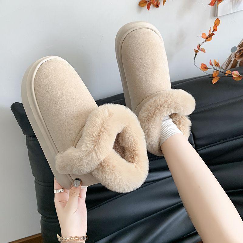 Fashion short snow boots fluffy cotton shoes 2025 winter new muffin thick-soled piled comfortable warm bread shoes