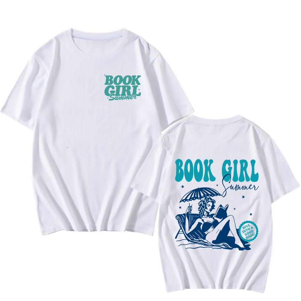 Book Girl Music Printing T-shirt Retro T-shirt Summer Cotton Short Sleeve Casual T-shirt High Quality Clothes for Women Men Tees
