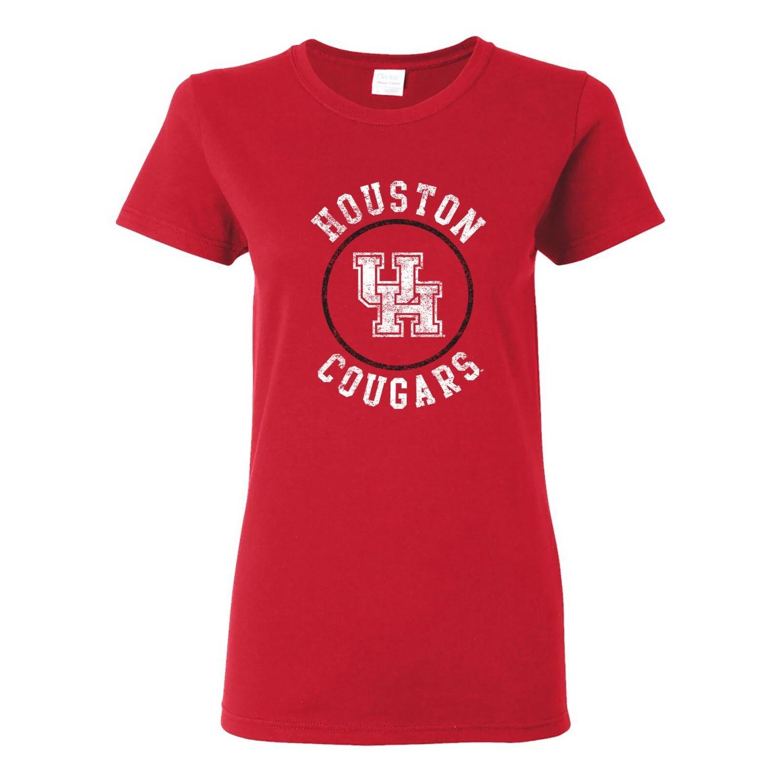 University of Houston Cougars Distressed Circle Logo Womens T-Shirt - Red XL