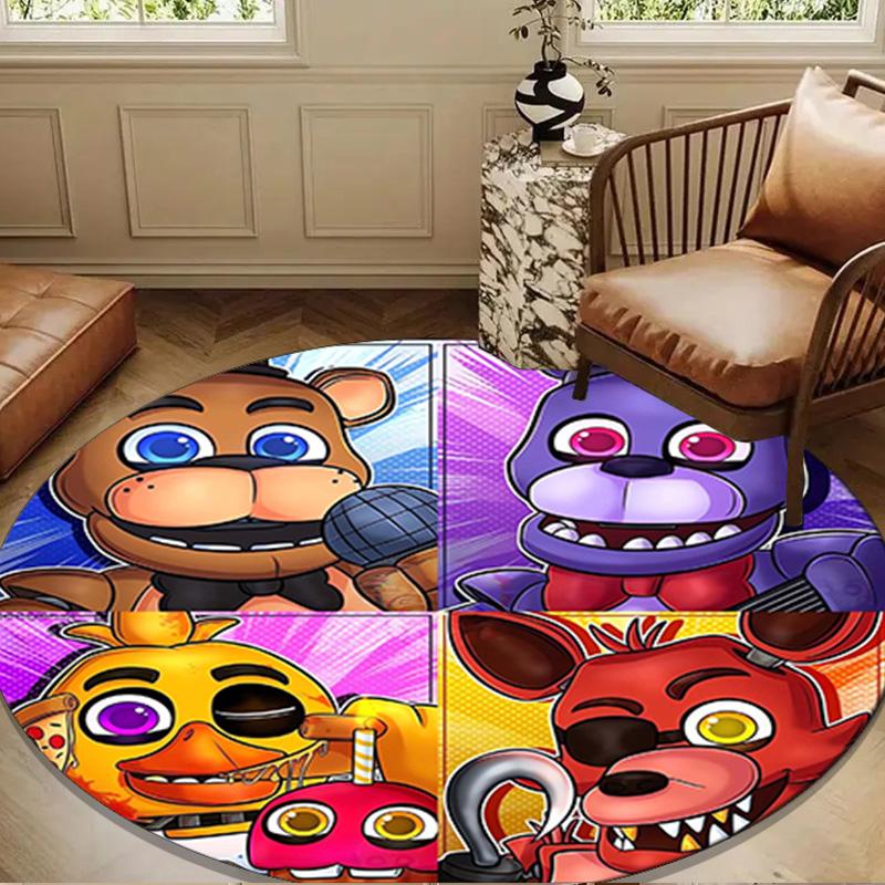 Fnaf Character Collage Round Rug for Livingroom,Bedroom, Palyroom, Chair Rug, Area rug, Circle Carpet, Large Size Fan Christmas gift