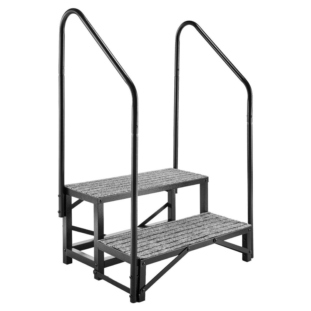RV Steps with Dual Handrails, 2 Steps, 300 Kg Load Capacity, Heavy Duty Outdoor RV Stairs with Non-Slip Mat for Elderly/Pets, Portable Stairs for Hot