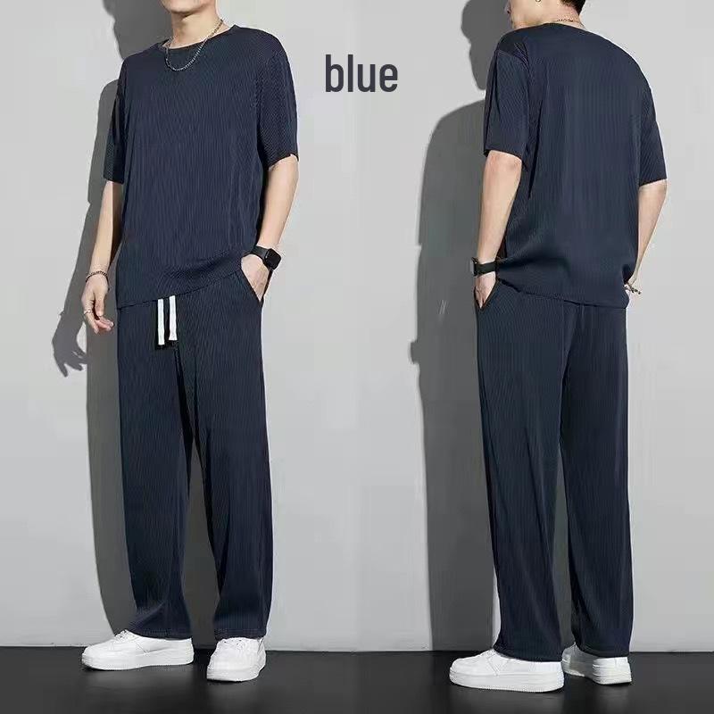 Men's Quick-Dry Ice Silk Sports Set: Short Sleeve T-Shirt & Long Pants