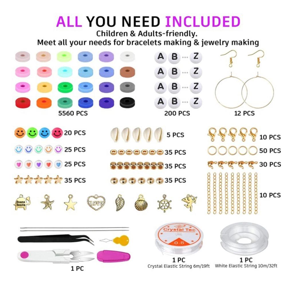 6000 kusů/sada Polymerové korálky Náhradní Opakovaně použitelné Náramek Šperky Náhrdelník Přívěsek Náušnice Výroba Korálky Příslušenství