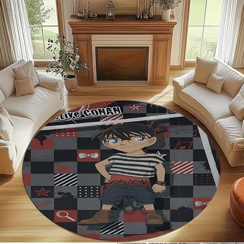 Detective Conan Print Round Rug, Washable Floor Carpet, For Entryway Dorm Laundry Room Office Study, Home Decor Birthday Christmas Gift
