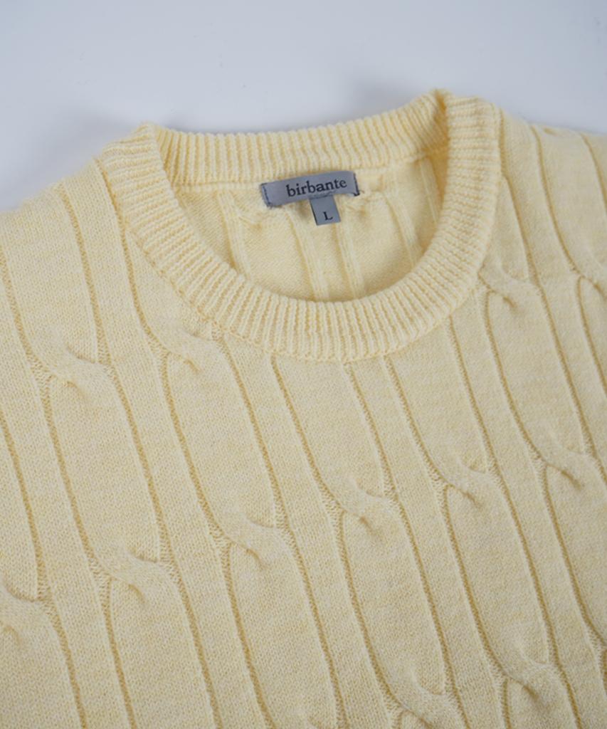 BIRBANTE Soft Washable Cable Round Knit - Light Yellow