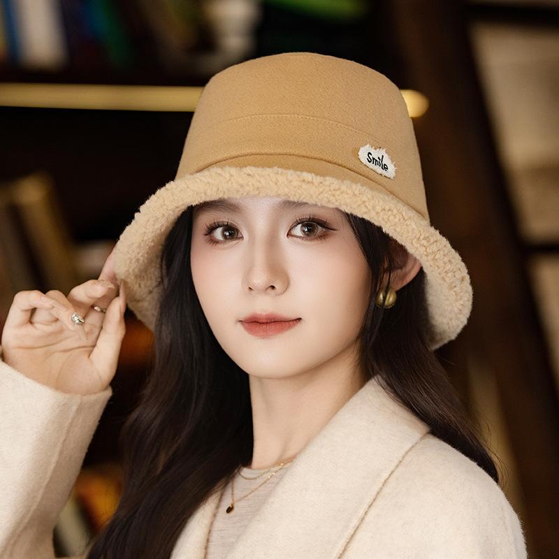 Damen Bucket Hat mit rauem Rand Herbst und Winter Aufgeplüschter Verdickter Beckenhut Outdoor Winddichter Warmer Hut Neu