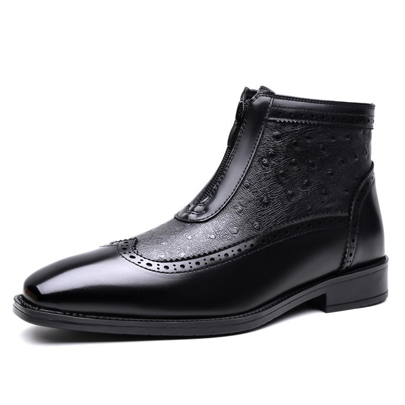 Fashion New Men s Patent Leather Pointed Business Casual Brogues Ankle Boot for Men Winter Brand Designer Chelsea Leather Shoes 38