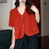 VONDA Women V Neck Short Sleeve Buttons Up Casual Elegant Cropped Blouse