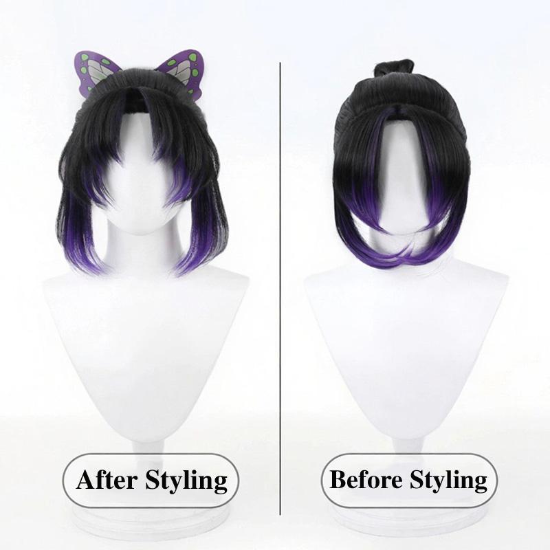 Anime Coser Cosplay Wig Butterfly Shinobu Synthetic Short Straight Wig Cute Girl Heat Resistant Fiber Wig Halloween Party