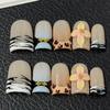 10pcs Nude Pink Handmade Press On Nails Short Square Bow Flower Diamond French Tip Fake Nails