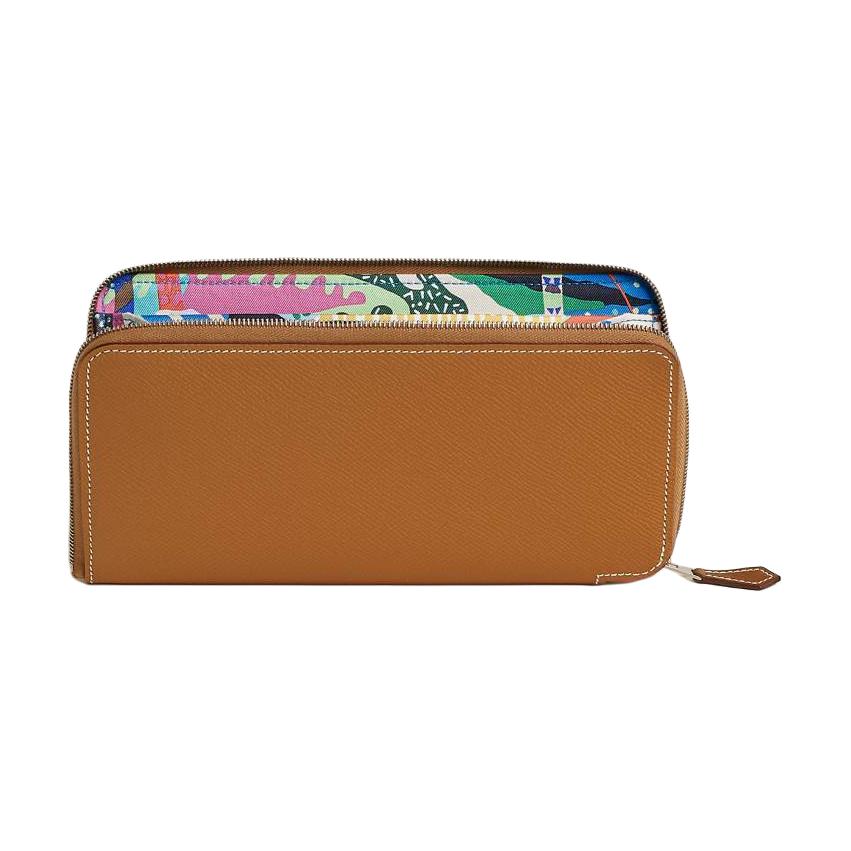 

Hermes SilkIn Palladium Metal Epsom Barenia Leather Wallet Women Wallet Brown H084387CKAF Box Included